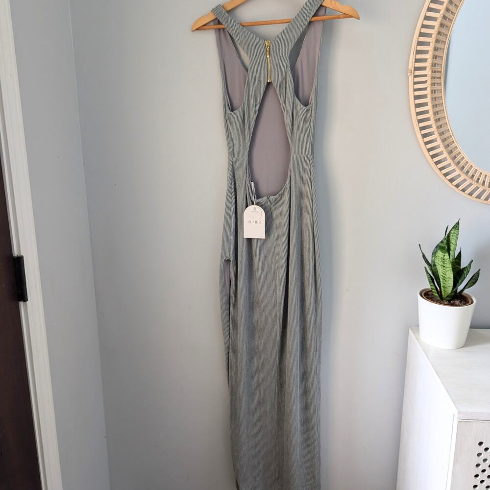 RUMER THE LABEL x Revolve Rosa Stripe Cutout Maxi Dress Seafoam NWT Sz XS
